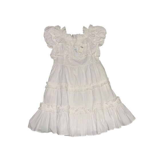 LOVE THE LABEL X Anthropologie Off-The-Shoulder Tiered Mini Dress White sz small - Picture 3 of 11